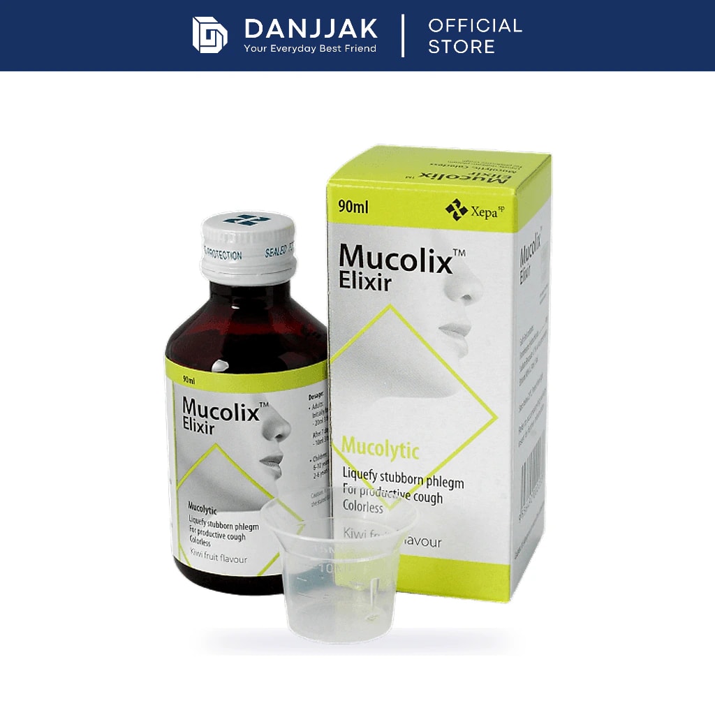 Mucolix Elixir Cough Syrup Kiwi Flavour 90ml (Dissolves Stubborn Phelgm and Relieves Wet Cough)