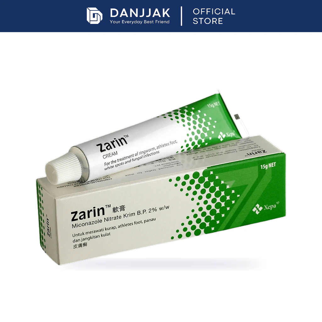 Xepa Zarin Miconazole Nitrate 2% Antifungal Cream 15g (For Athlete's Foot, Ringworm, Jock Itch)